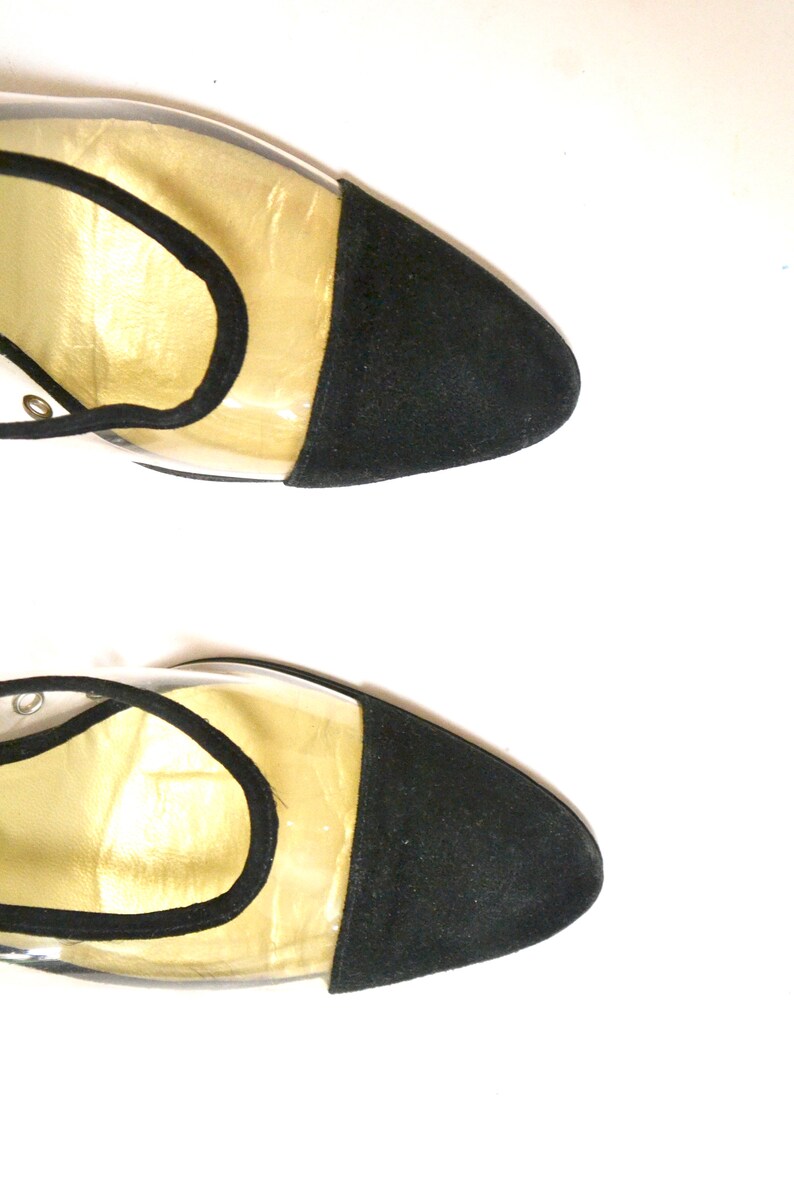 80s Vintage High Heels Size 5 1/2 Black Sheer High Heel Pumps by Charles Jourdan Made in Spain Size 5 1/2 Black Pumps image 6
