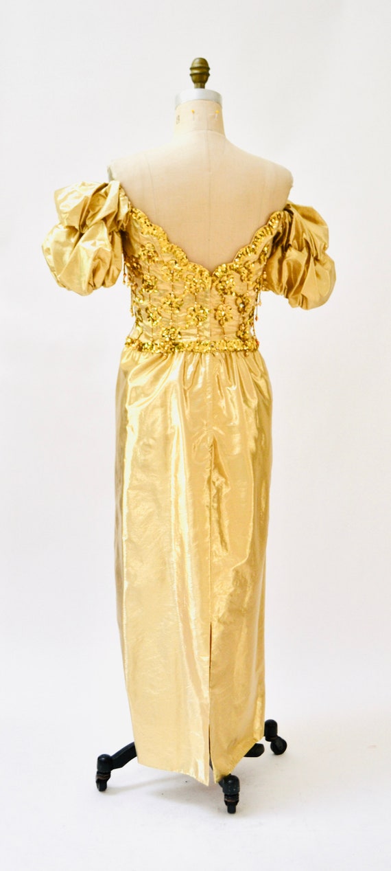 Gold Metallic 80's Prom Dress Evening Gown Medium… - image 4