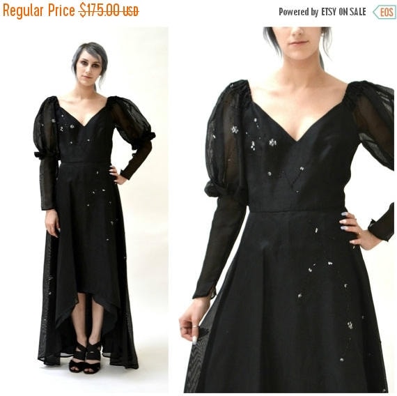 Black Silk Evening Gown Dress Size Small Medium O… - image 3