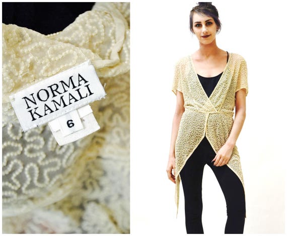 90s Vintage Norma Kamali Designer White Pearl Bea… - image 2