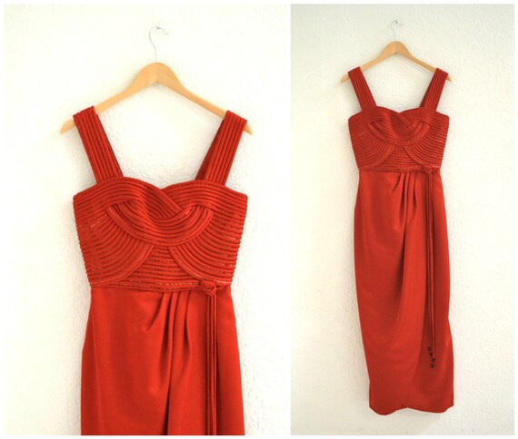 80s 90s Vintage Red Evening Gown By Victor Costa/… - image 8