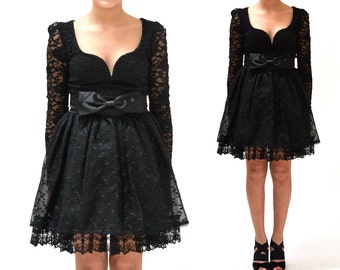 Vintage 80s 90s Black Prom Dress Size Small// 90s Black Lace Party Cocktail Dress By Jessica Mcclintock