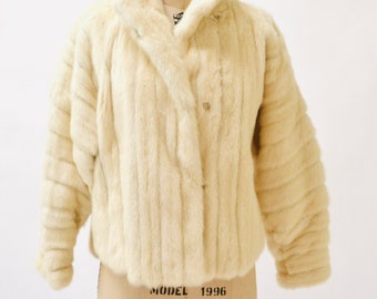 80s 90s Vintage Cream White Mink Fur Coat Jacket Medium