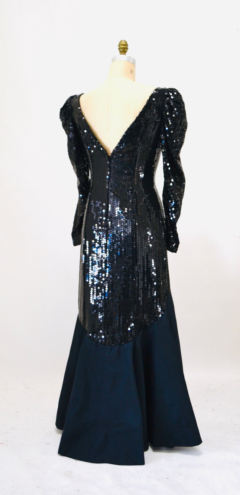 80s 90s Black Vintage Sequin Dress Evening Gown Medium// 80s Pageant Dress Black Sequin Ball Gown Dress Long Sleeve Conservative Nadine image 8