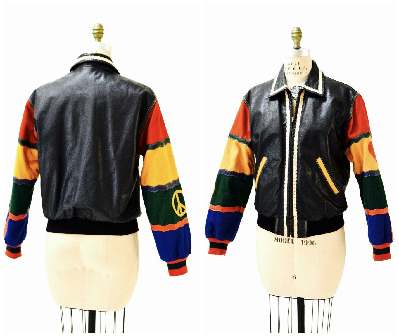 90s Vintage Moschino Leather Jacket Love Fringe Heart Red