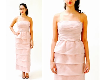 70s 80s Vintage Pink Blush Dress Wedding Gown XXS XS Small // Vintage Strapless Prom Bridesmaid Pageant Dress Gown Dusty Pink