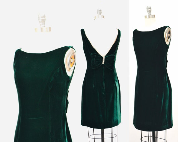 60s 70s Green Velvet Dress and Matching Cropped J… - image 2