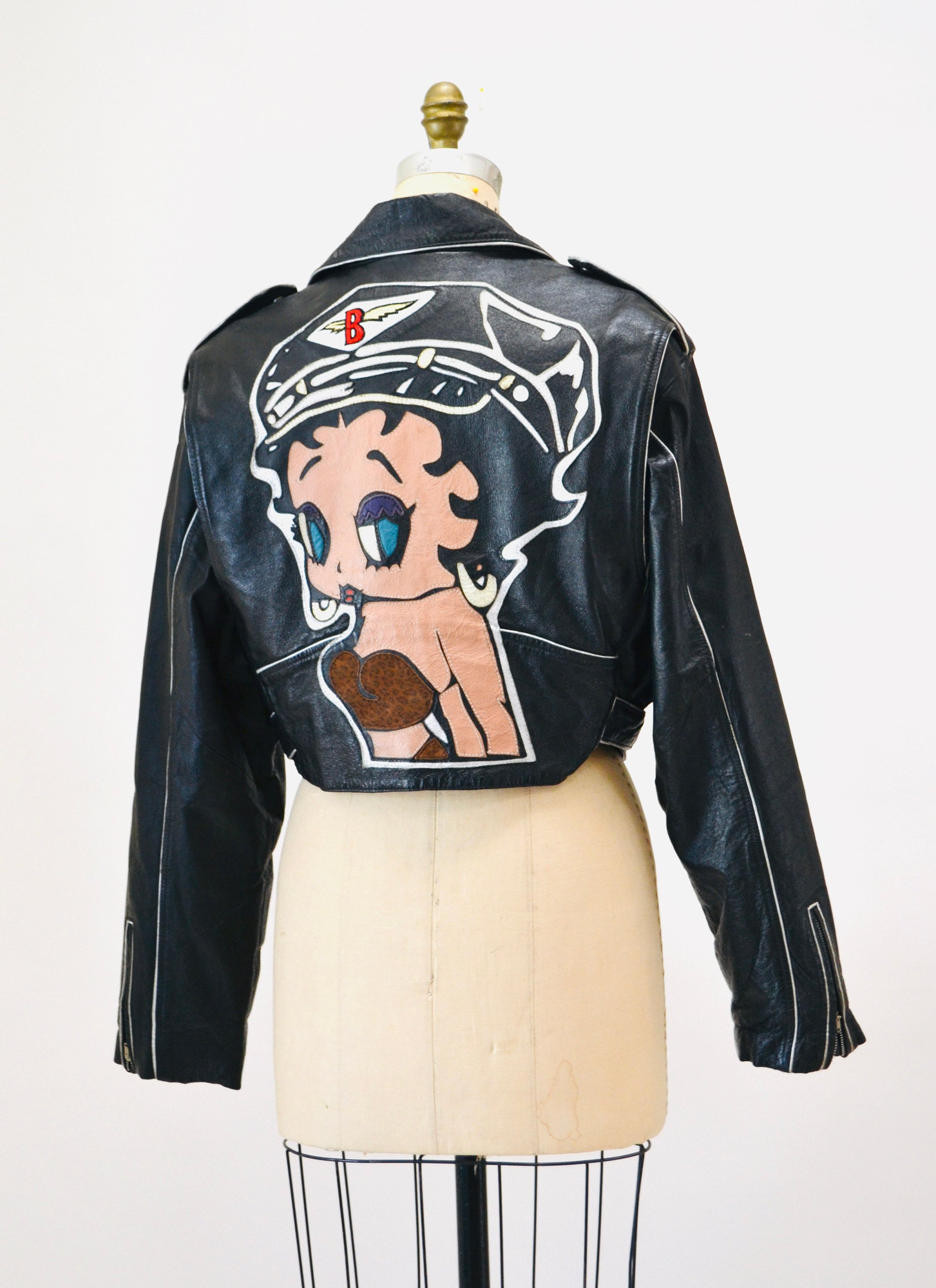 Vintage Black Leather Motorcycle Jacket With Betty Boop Vintage Black Leather Motorcycle Jacket With Betty Boop