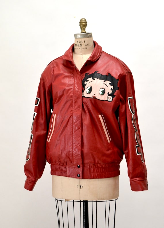 ヴィンテージ ベティブープ レザージャケット 80s 90s Vintage Red Leather Jacket With Betty Boop Jacket