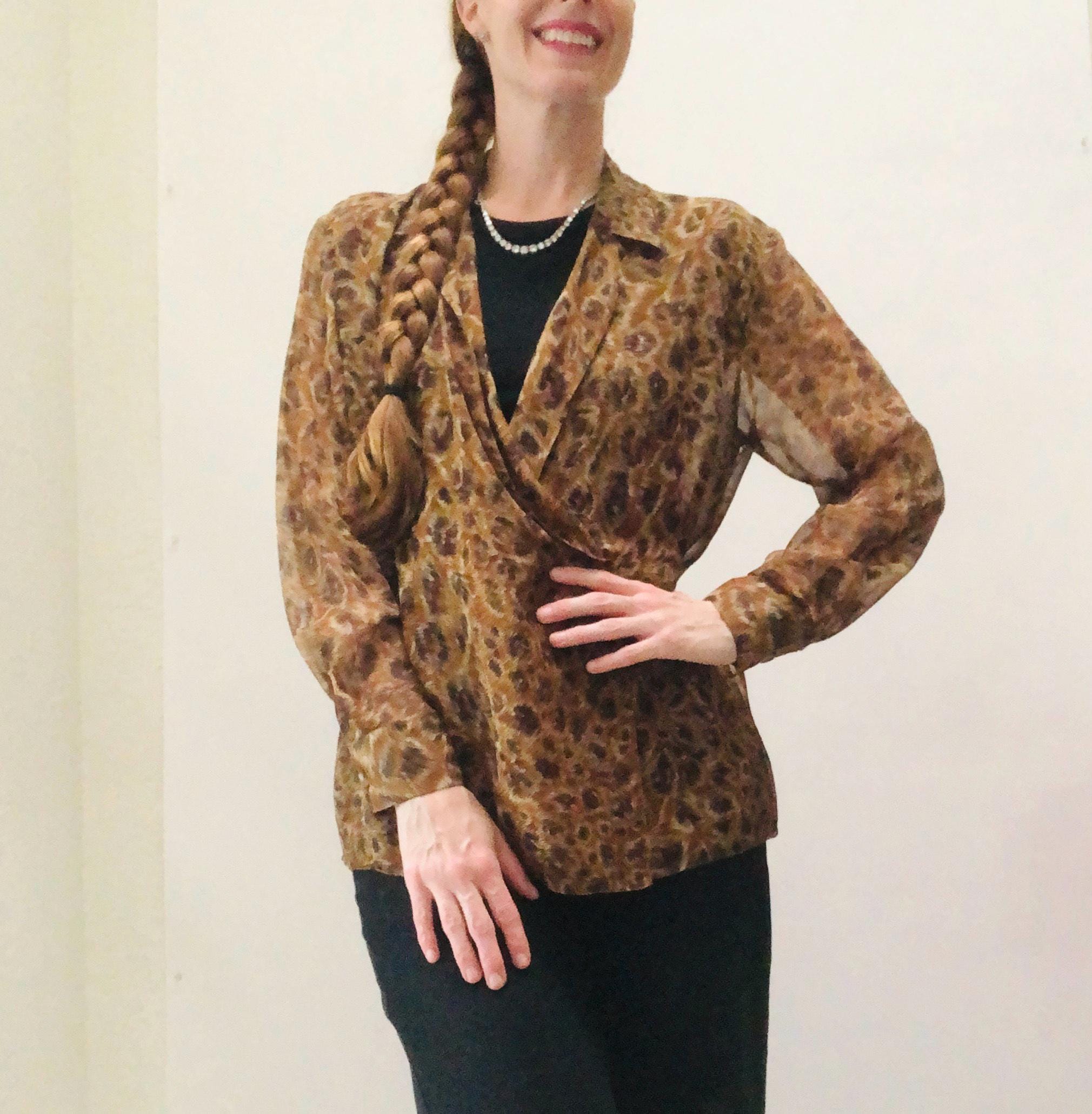 Chemisier Haut De Gamme EMANUEL UNGARO PARIS - Taille 6 - Col Roulé - Imprimé Animal - Occasion TB