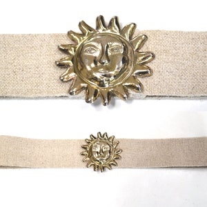 1970s-80 Gold Sun Belt Buckle Stretch Beach Wedding Belt Gold Sun