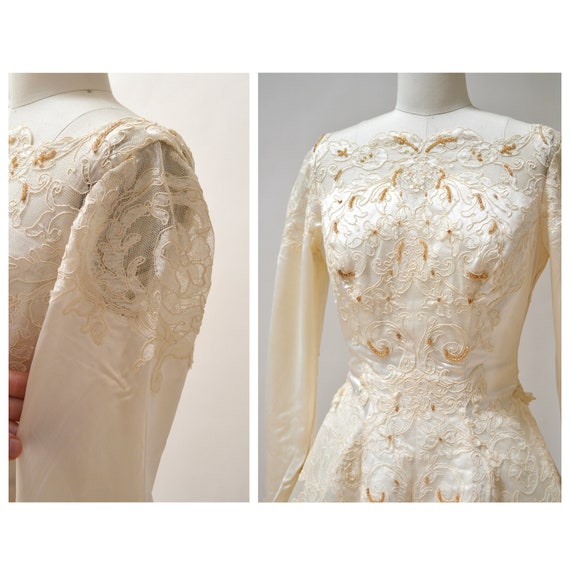 50s 60s Vintage Long Sleeve Wedding Dress Gown XS… - image 6