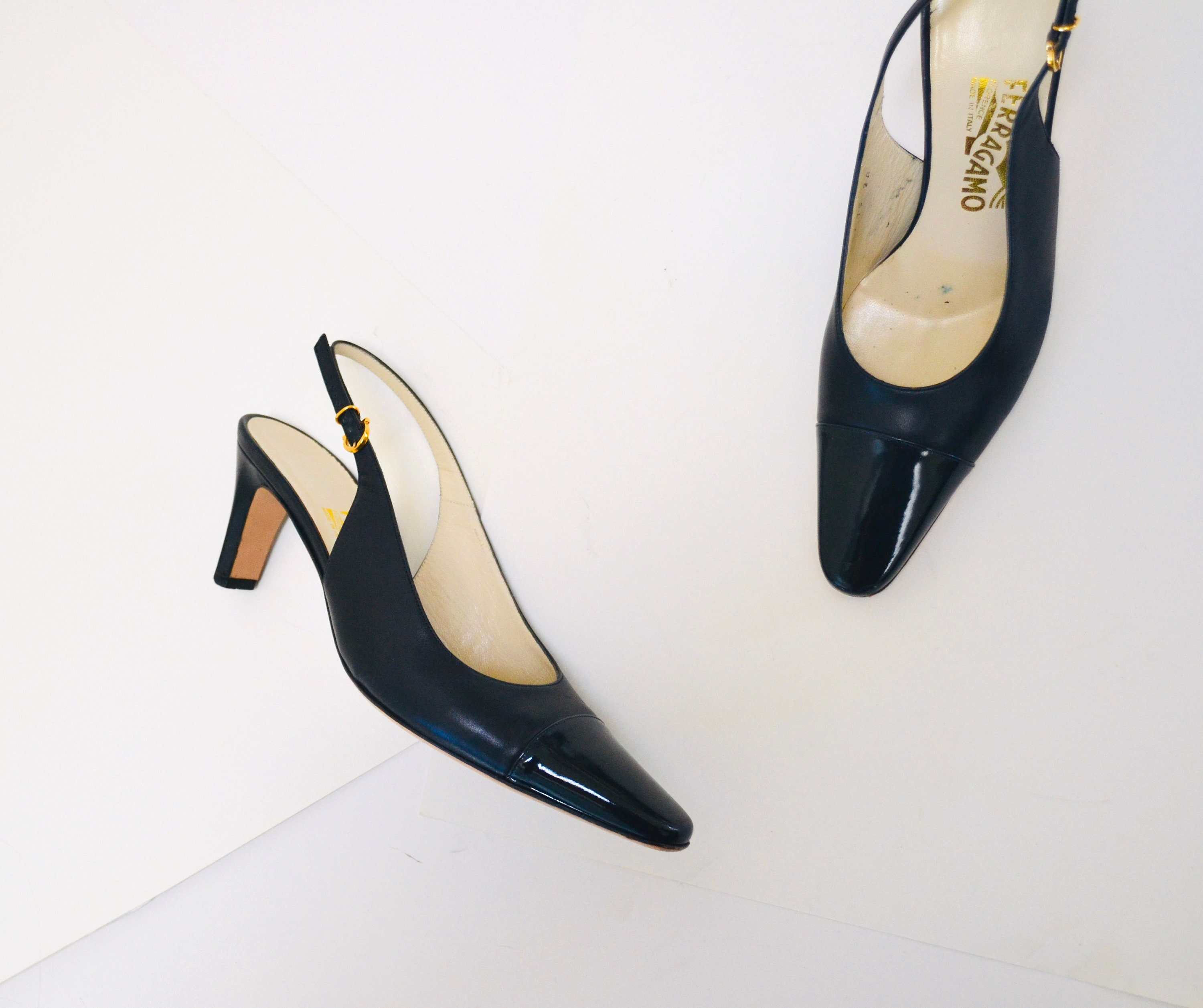 90s Vintage Salvator Ferragamo High Heel Shoes Sling Back