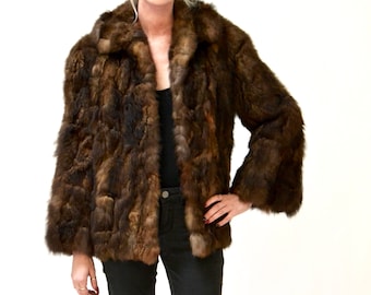 Stunning Vintage Fur Jacket Coat Brown Fur// 70s 80s Vintage Brown Fur Coat Jacket Size Small Medium by I. J. Fox Furs Patchwork Fur Coat