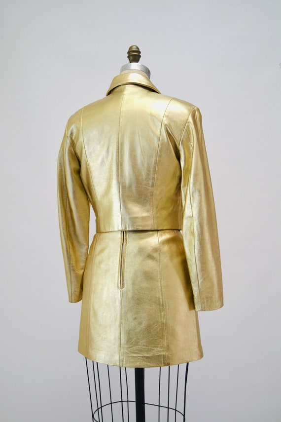 2000s Y2K Vintage Gold Metallic Leather Suit Gold… - image 6