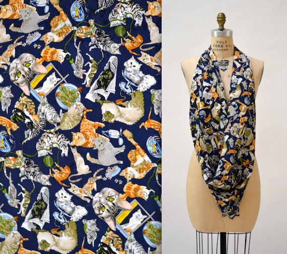 VIntage Cat Scarf Nicole Miller Large Silk Scarf w