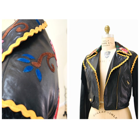 Vintage 90s Black Leather Jacket by Moschino Chea… - image 5