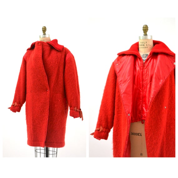 80s 90s Vintage Red Jacket Coat Wool Mohair Jacke… - image 5