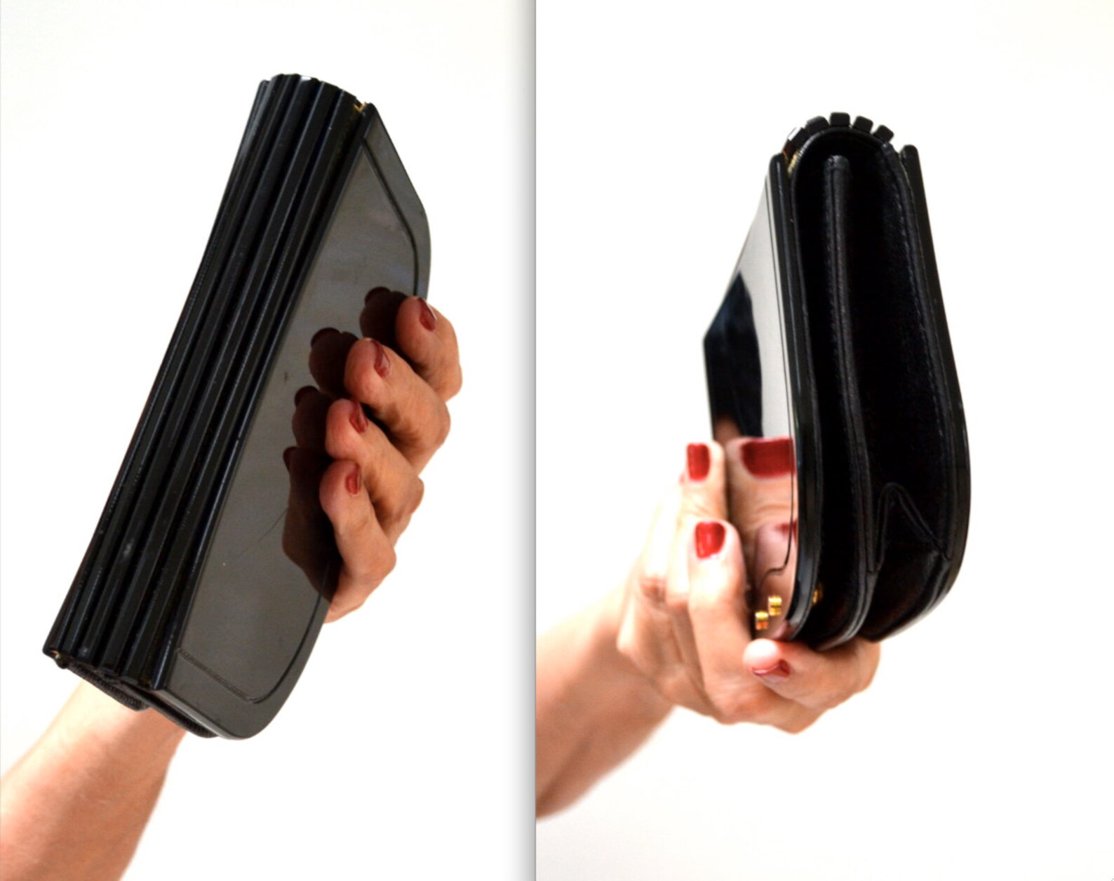 70s 80s Vintage Black Clutch Hard Case Acrylic and Leather Etsy