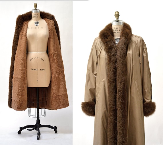 Vintage Fur Jacket Coat Size Large Tan Brown Fur Lined// 80s Vintage Fur Jacket Coat Size Large Tan Brown Fur Lined// 80s