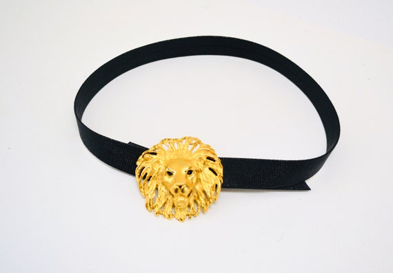 90s Vintage GOLD Large Lion Head Belt Buckle And … - image 3