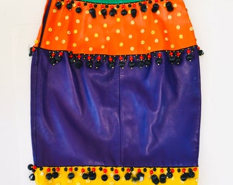 Vintage 90s Moschino Rainbow Leather SKIRT 1991 Spring