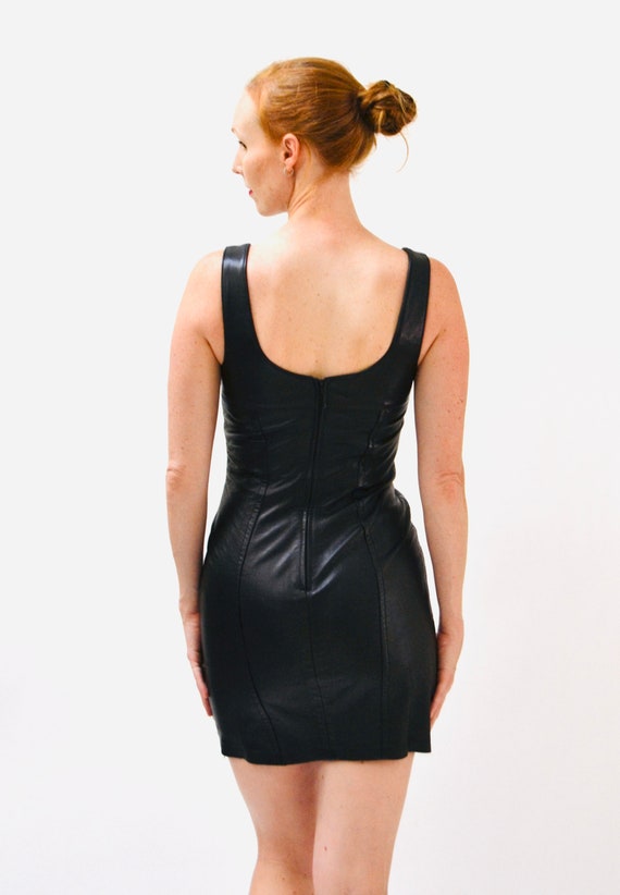 Vintage Black Leather Dress with Lace Up by Micha… - image 6