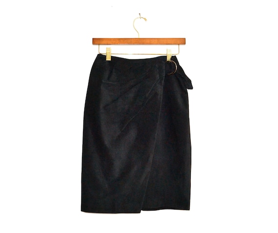 90s Vintage Suede Leather Skirt Black// Vintage B… - image 1