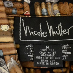 90s Vintage Nicole Miller Mens Silk Shirt Cigars Smoking Medium Mens Large Bachelor Party Fathers Day Shirt Gift mens Pop art Printed Shirt image 5