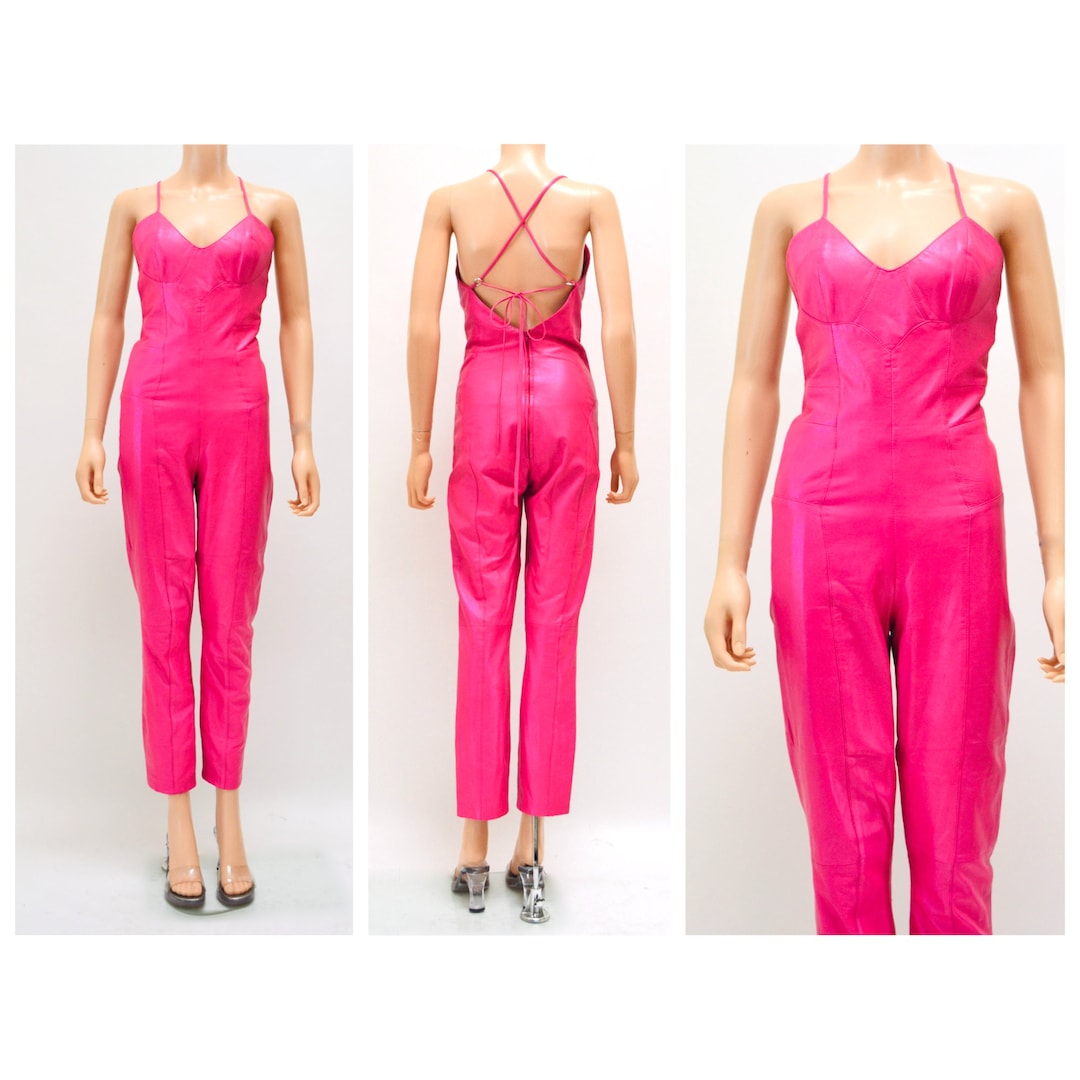 2000s Y2k Pink Leather Jumpsuit Cat Suit Pink Leather Lace up Etsy
