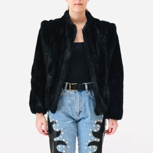 Jaren 80 vintage namaakbont zwarte jas jas jaren 80 jaren 90 zwart bijgesneden namaakbont jas jas XS klein jaren 80 jaren 90 glamour zwart bont partij jas zwart