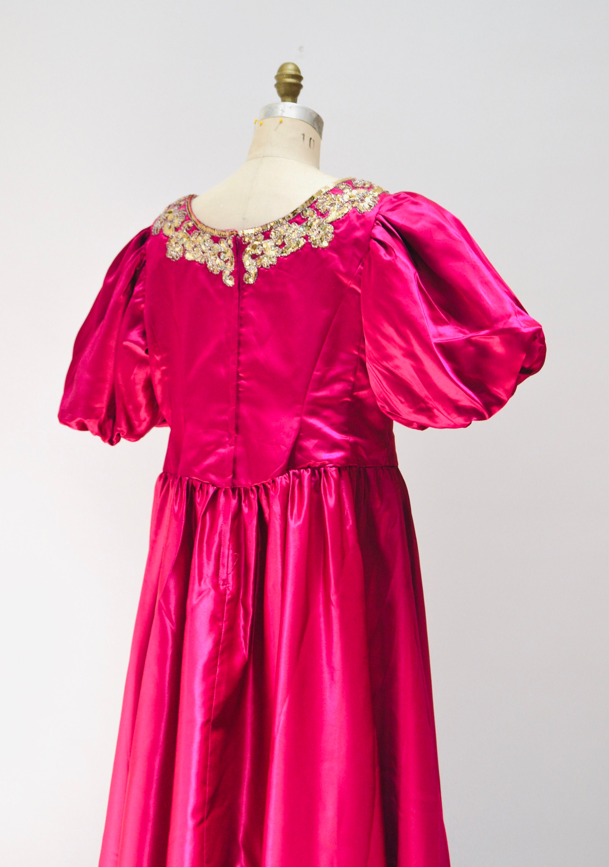 80s Prom Dress Pink Plum Sequin Dress Gown Large XL Plus Size// Vintage 80s Pageant Princess Gown Dress Mike Benet Metallic Party Dress XL