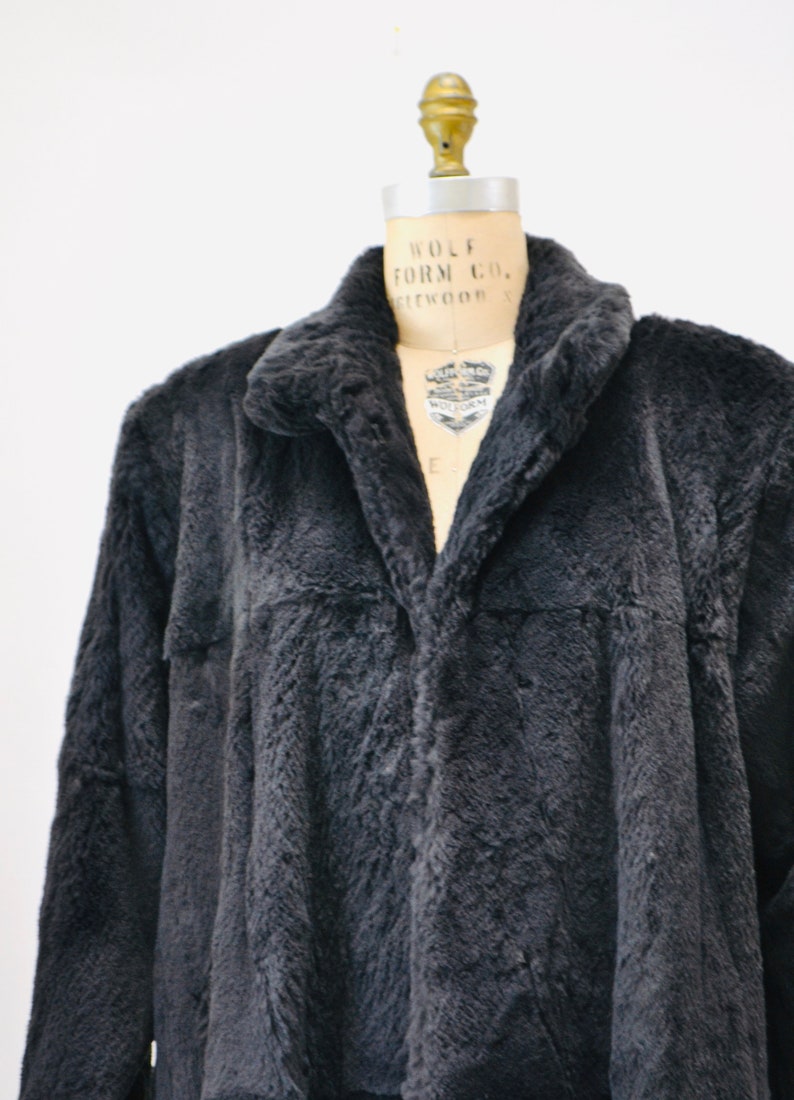 Vintage Grey Beaver Fur Coat Jacket Size Small Medium with Leopard print lining By Riff 90s A line Winter Fur Coat in Beaver Grey Purple Fur image 9