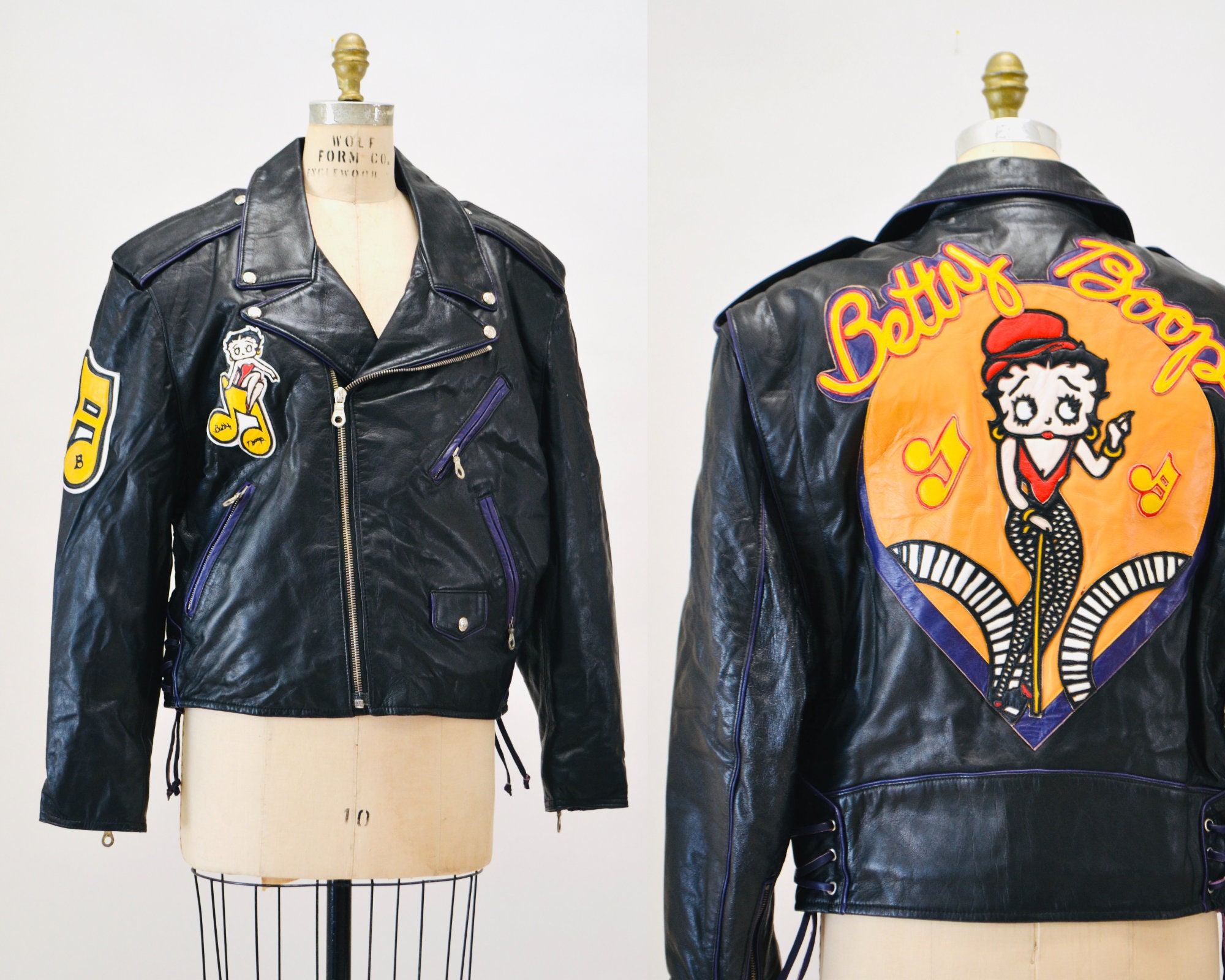Vintage Black Leather Motorcycle Jacket Betty Boop by