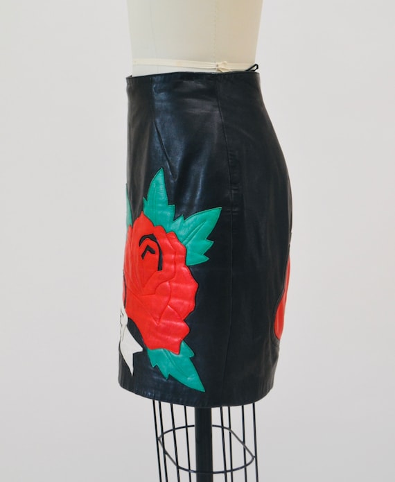 Vintage Black Leather Skirt with True Love Heart … - image 6