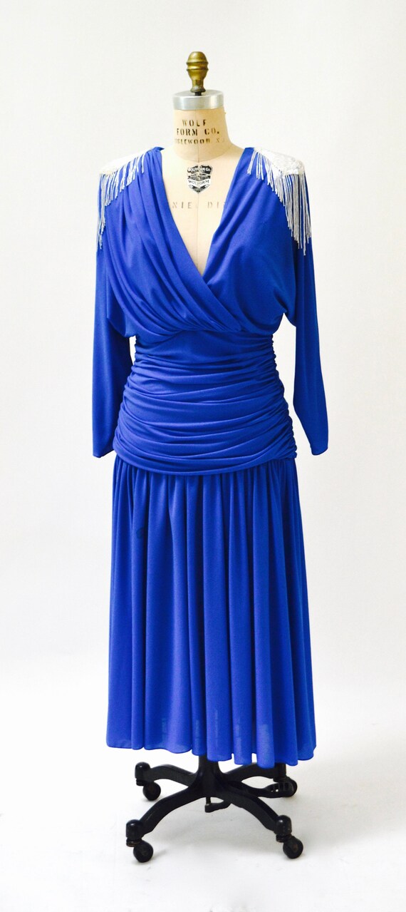 70s Vintage Blue Sequin Dress Party Dress Size Me… - image 10