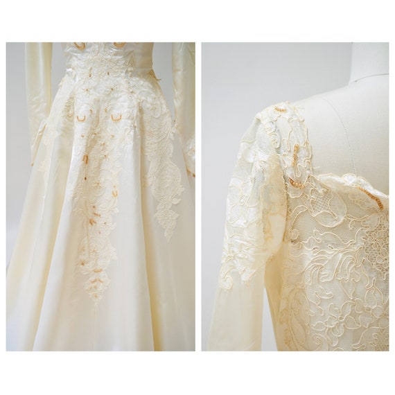 50s 60s Vintage Long Sleeve Wedding Dress Gown XS… - image 5