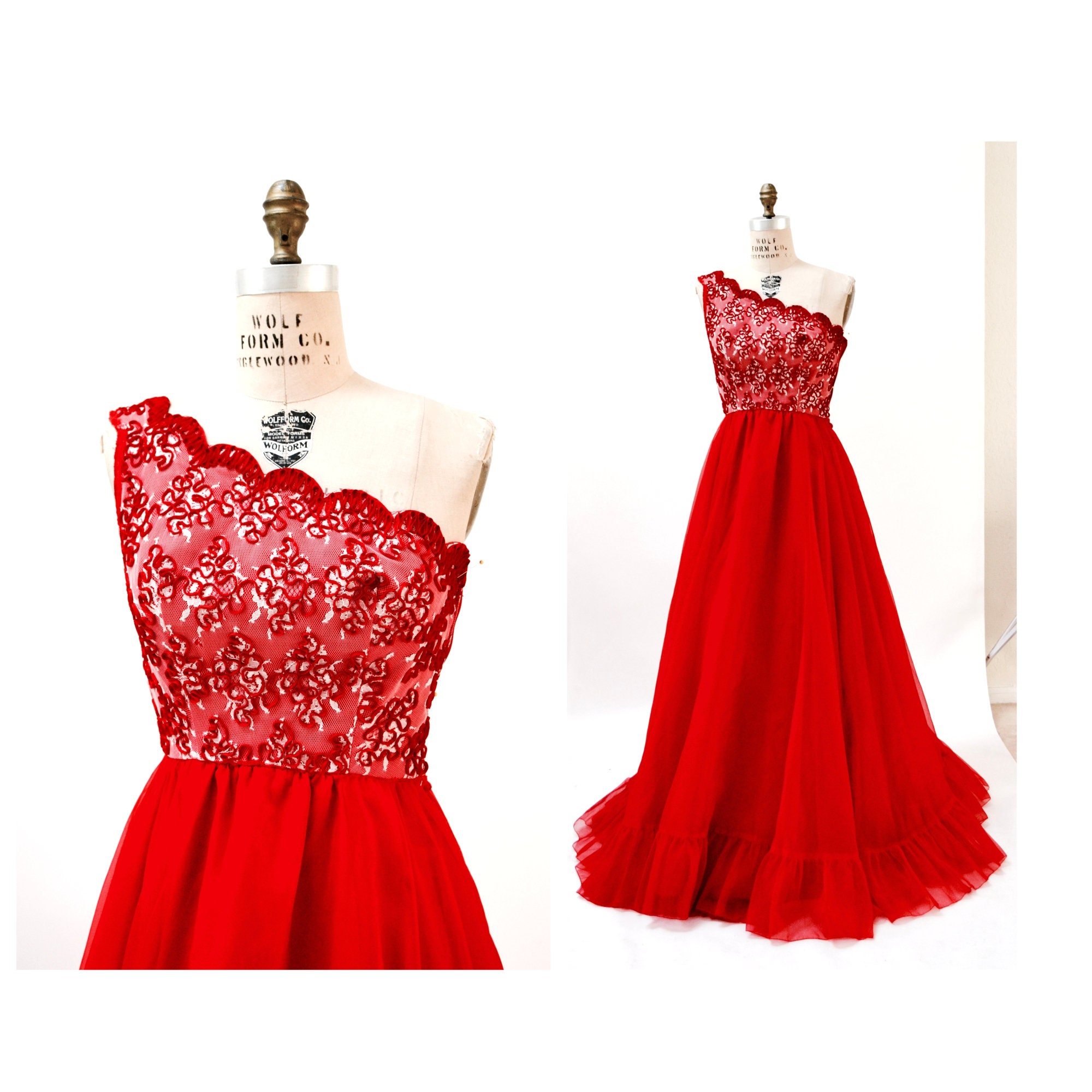 80S Vintage Evening Gown Dress Red Xs Small Long Dress// Prom Scarlet Ohara Princess By Mike Benet