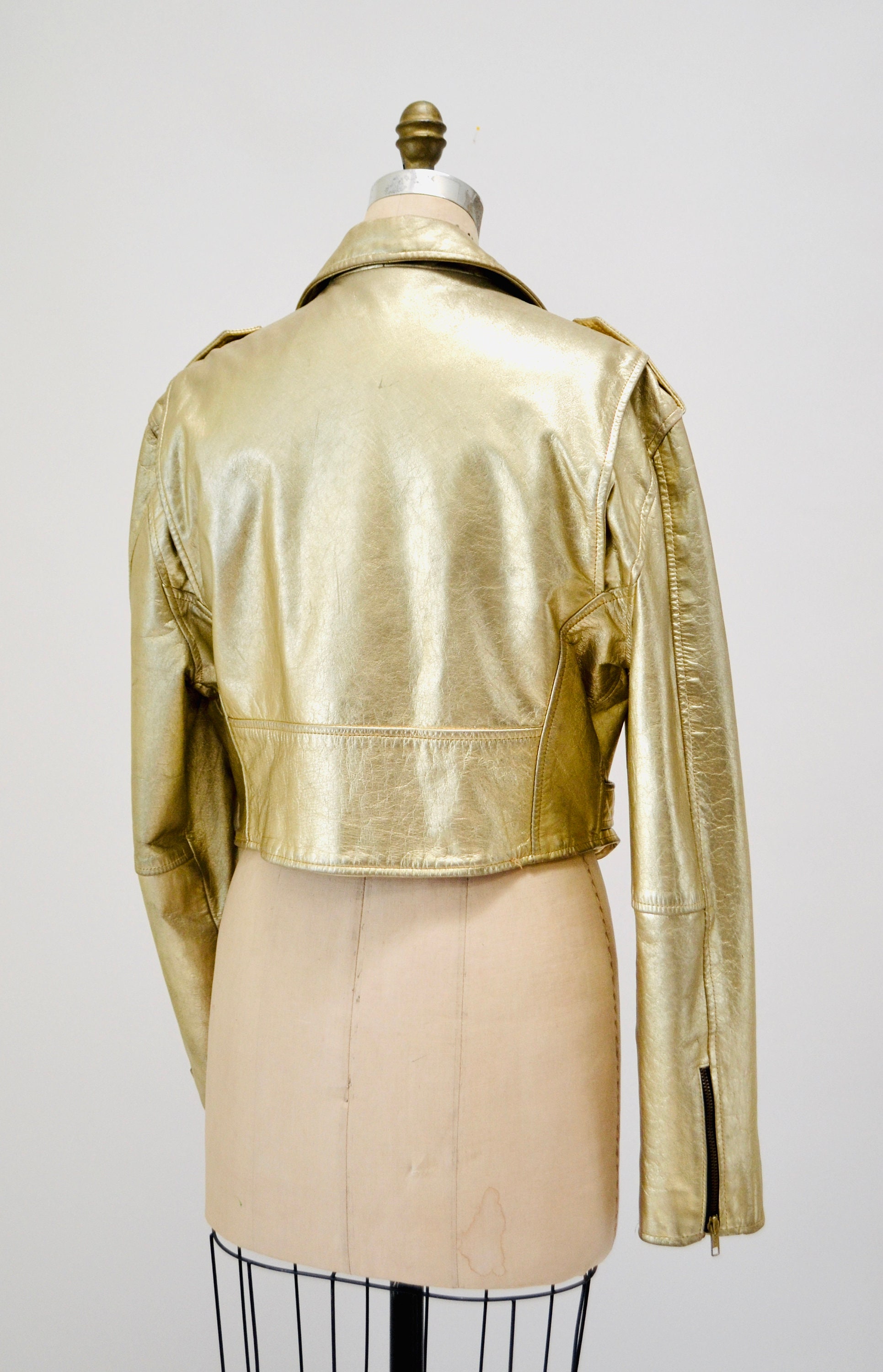 レザージャケット・コート Golden  Leather Biker Jacket Men's Brando Slim-FIT Gold/Silver Foiled Leather Jacket