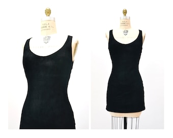 90s Vintage Black Suede Leather Dress Size Medium Michael Hoban North Beach Leather Sleeveless Black Mini Leather Dress Size Medium Suede