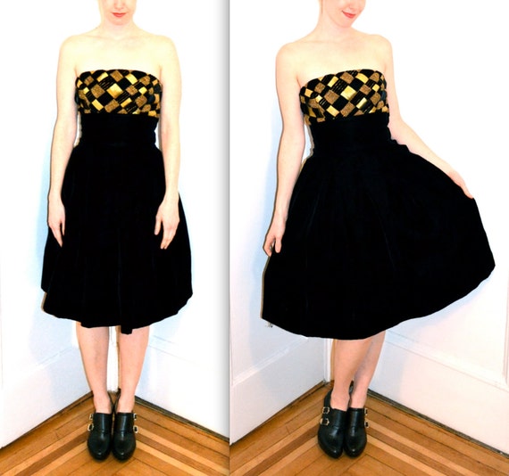 Vintage 80s 90s metallic Prom Party Dress Black S… - image 3