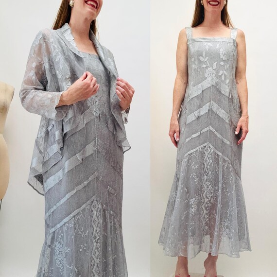 90s Vintage Gray Lace Sleeveless Dress and Jacket Wedding Reception Metallic Silver Gray Casual Lace Dress and Jacket Small Medium Damianou 90s Vintage Gray Lace Sleeveless Dress and Jacket Wedding Reception Metallic Silver Gray Casual Lace Dress and Jacket Small Medium Damianou