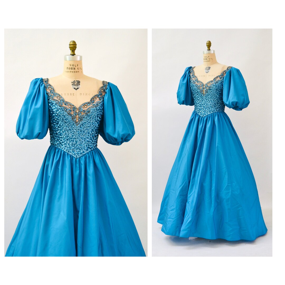 80s Prom Sequin Dress Blue Ball Gown Medium Large // Vintage - Etsy