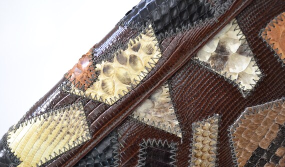 Vintage Leather Clutch Purse Handbag Brown Snakes… - image 4