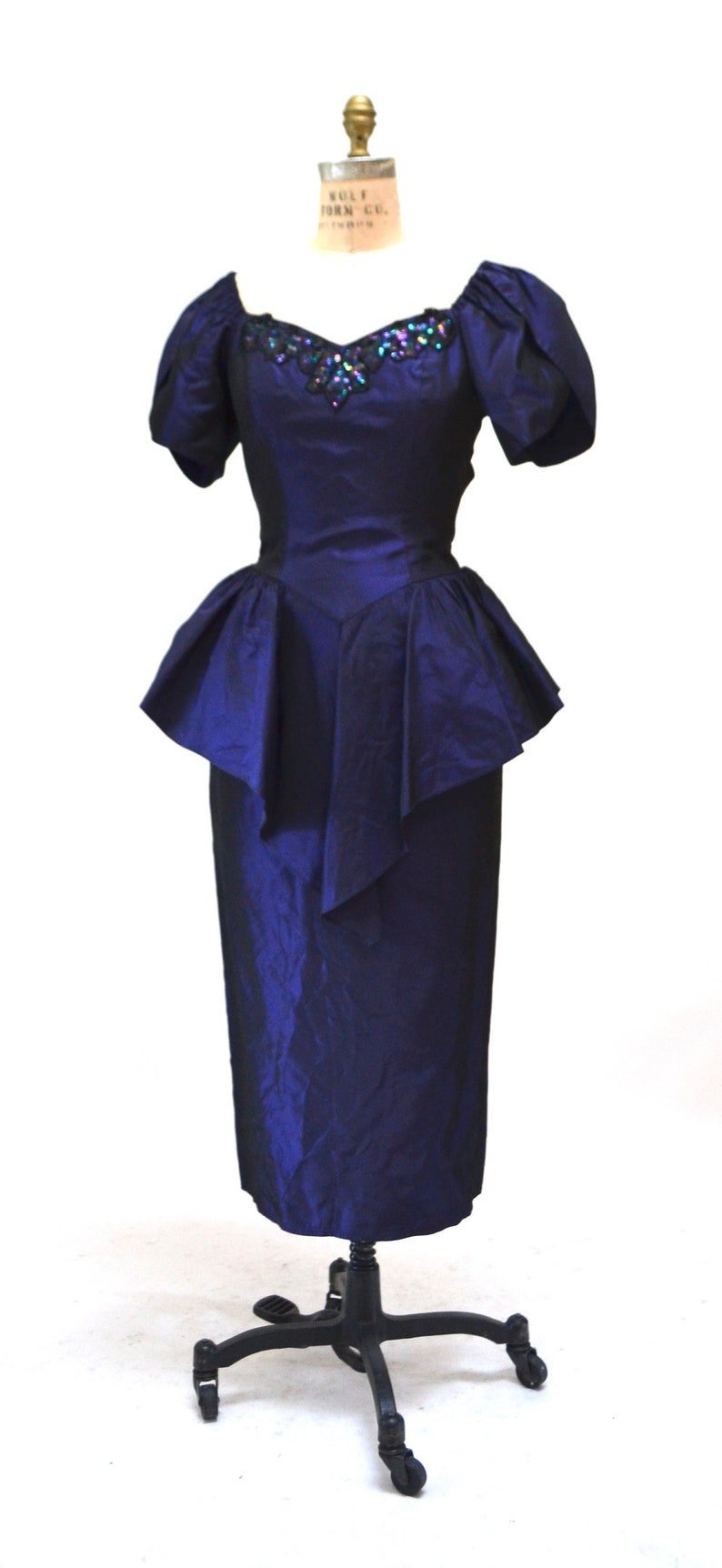 Vintage 80s Prom Dress Size XS Small Taffeta Purple// Vintage 80s Party Bridesmaid Dress XS SMALL Dark Purple Sequin Formal Dress image 3