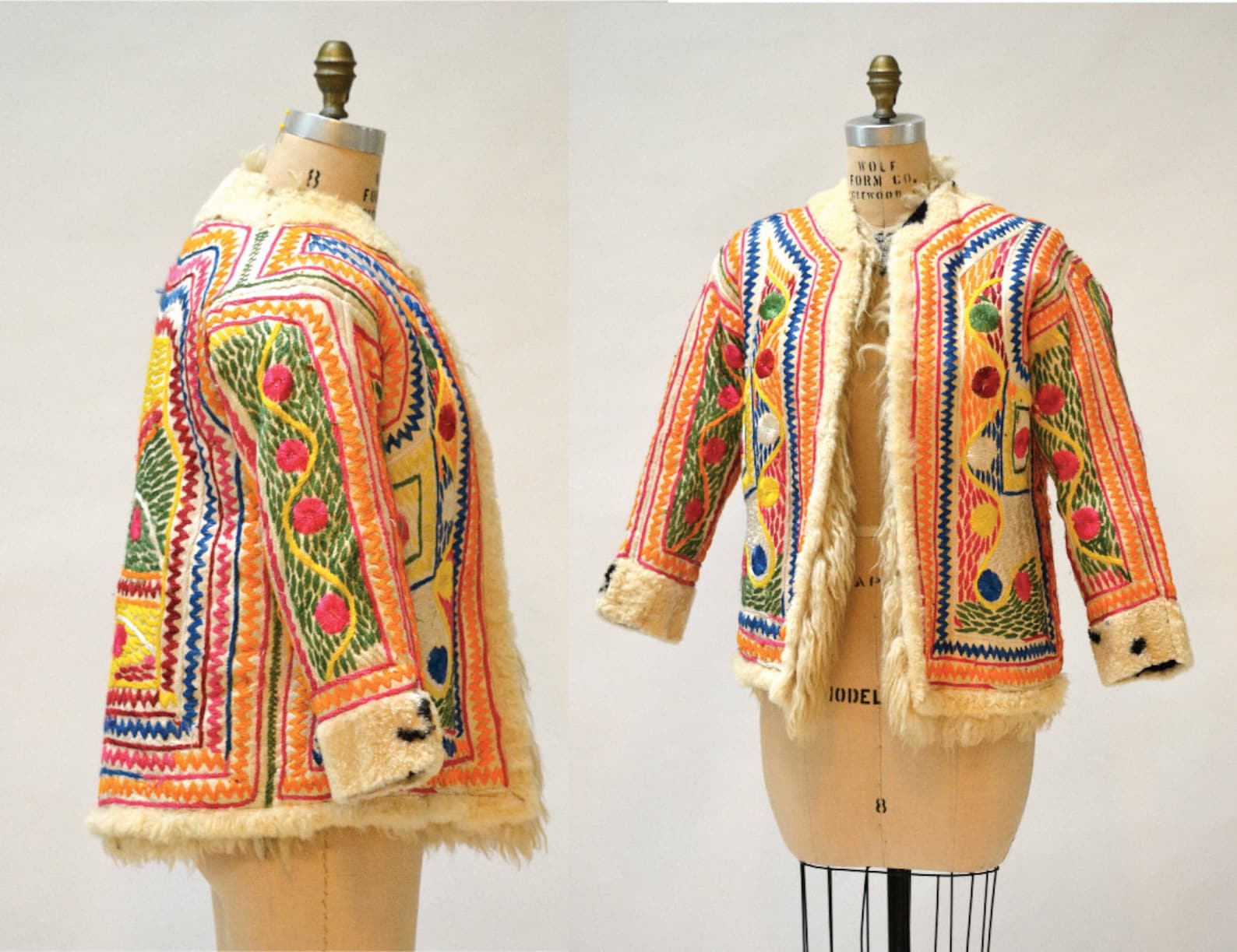 Vintage Embroidered Shearling Afghan Jacket Coat Medium Large Etsy