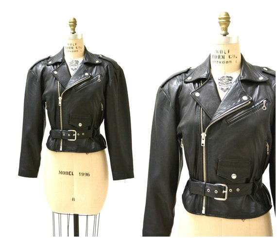Vintage Black Leather Motorcycle Jacket Women Medium North