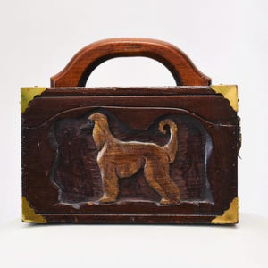 vintage chien lévrier afghan boîte sac sac à main lévrier afghan sculpté à la main boîte en bois boîte sac poitrine sac pochette