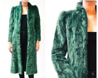 Vintage groene nertsbont jas van Henri Bendel New York XXS XS//prachtige jaren 80/90 donkergroene lange bontjas jas