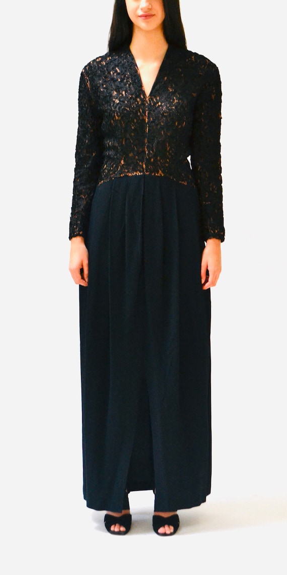 Vintage Black Evening Gown Long Sleeve lace Dress… - image 2